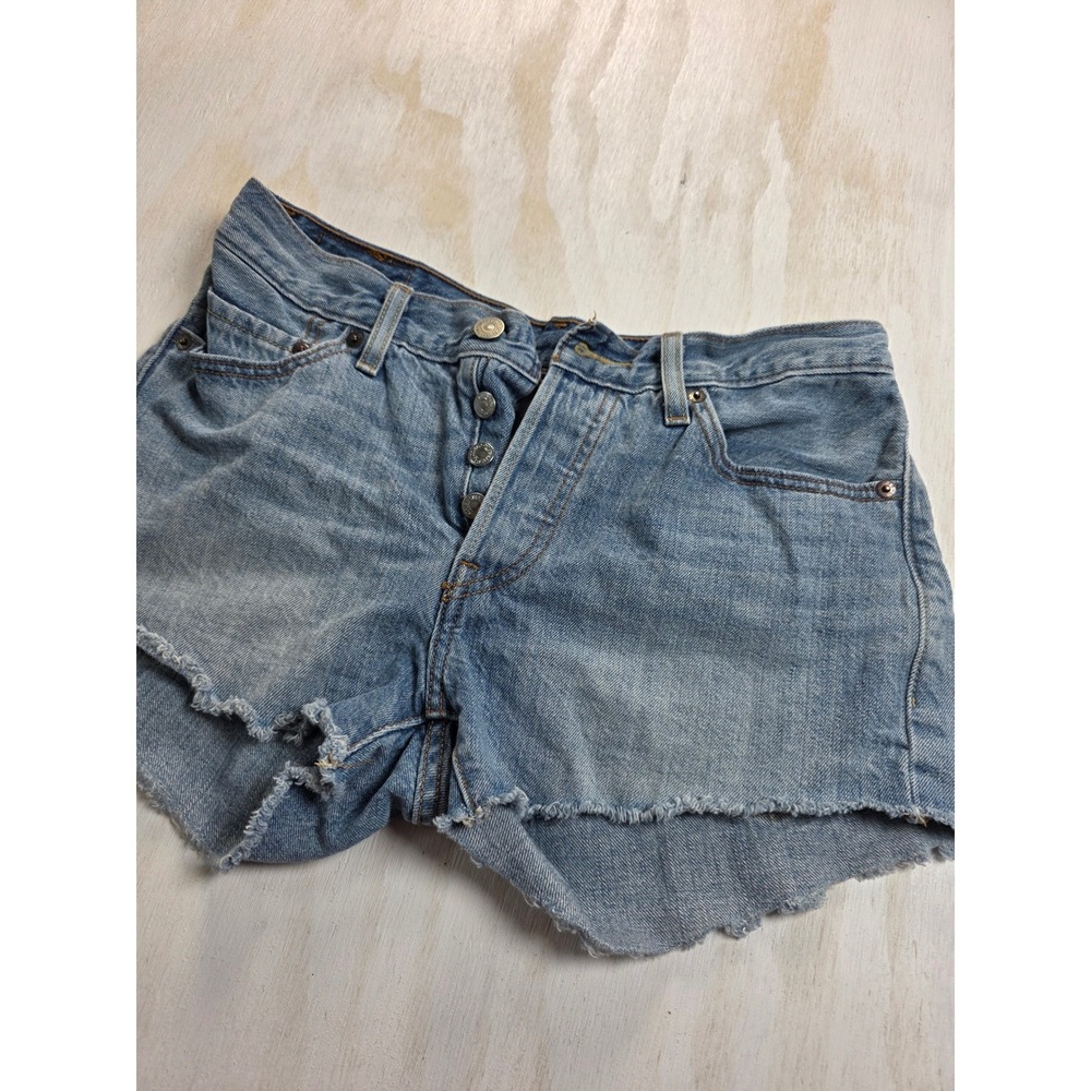 Levis 501 Original High Rise Cut Off Denim Shorts Light Wash Blue Womens 27 Boho